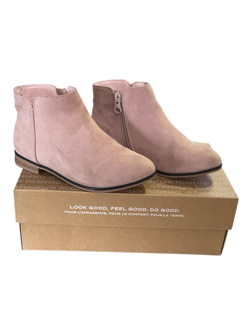Cat & Jack Girls Faux Suede Ankle Boots Taupe Pink Zipper Booties Size 13 Kids E